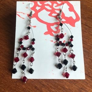 Garnet and Black Stone Dangle Earrings